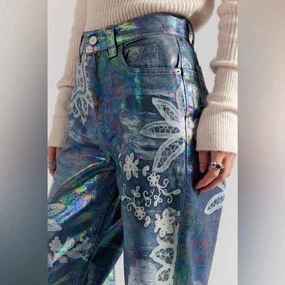 Free People We The Free Tinsley Printed High-Rise Illusions Jeans NWOT SIZE 29 - Picture 2 of 6